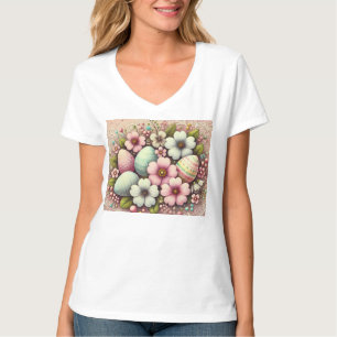 Camiseta Floral encaje rosa pastel huevos de Pascua y flore
