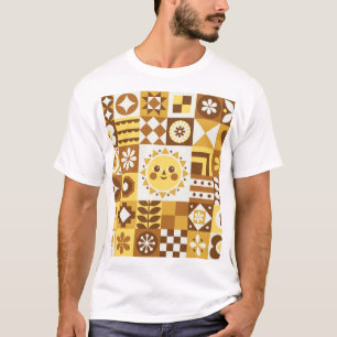 Camiseta Floral escandinava: Tarjeta de cosecha abstracta.