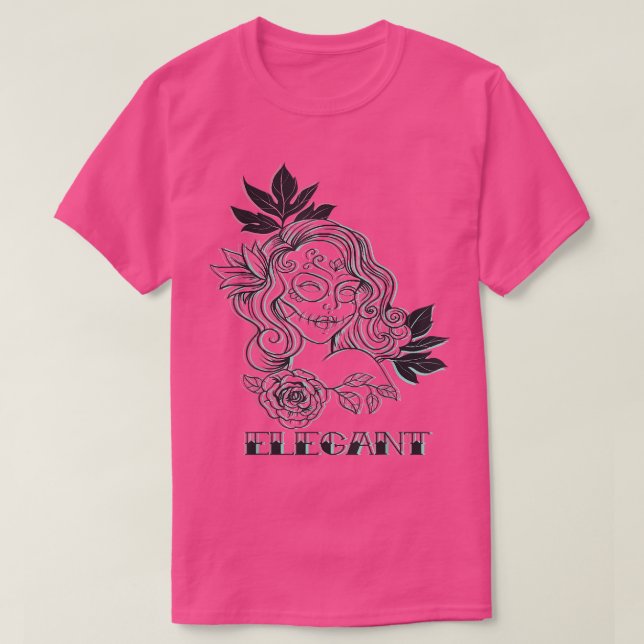 Camiseta Floral F de una mujer pintada con un esqueleto grá (Diseño del anverso)