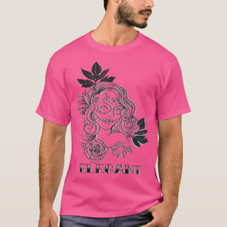Camiseta Floral F de una mujer pintada con un esqueleto grá