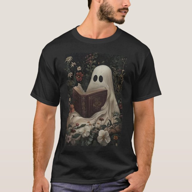 Camiseta Floral Fantasma libro de lectura Halloween disstum (Anverso)