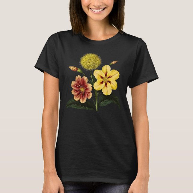 Camiseta floral, flores botánicas, (Anverso)