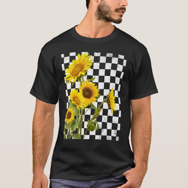 Camiseta Floral Flower Enthusiast Checkerboard Chess Sunflo (Anverso)