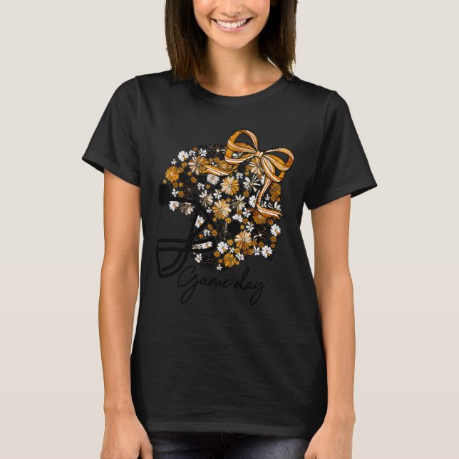 Camiseta Floral Football Game Day Girly Bow Team Srit Black (Anverso)