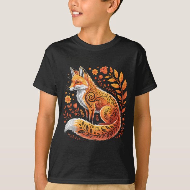 Camiseta Floral Fox Flowers Art Fox In Autumn - Fall Fox  (Anverso)