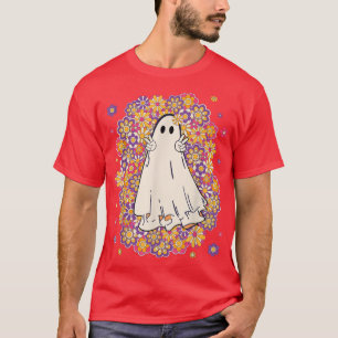 Camiseta Floral Ghost Groovy Flowers Funny Halloween Pumpki