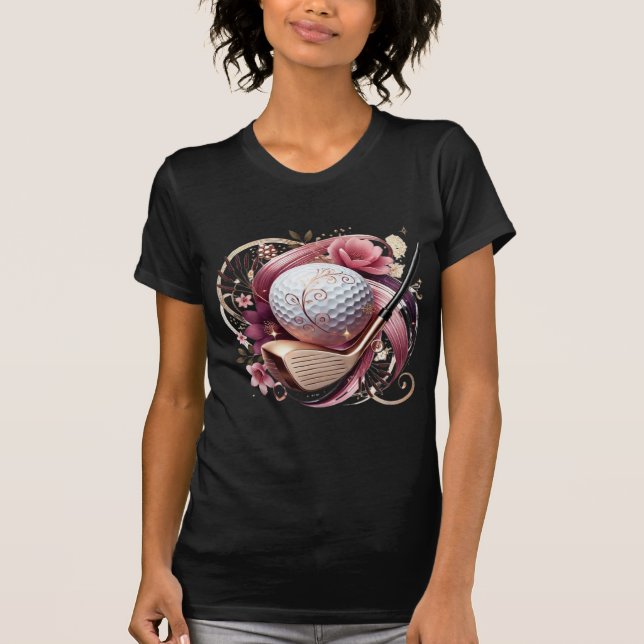 Camiseta Floral Golf Ball and Club in Pink and Gold (Anverso)