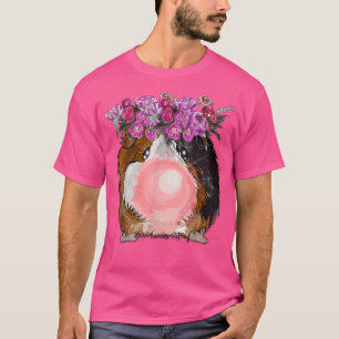 Camiseta Floral Guinea Pig Bubble Gum Watercolor Guinea Pig