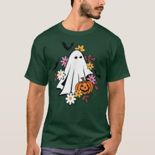 Camiseta Floral Halloween Fantasma Boo Spooky Vibes Funny H