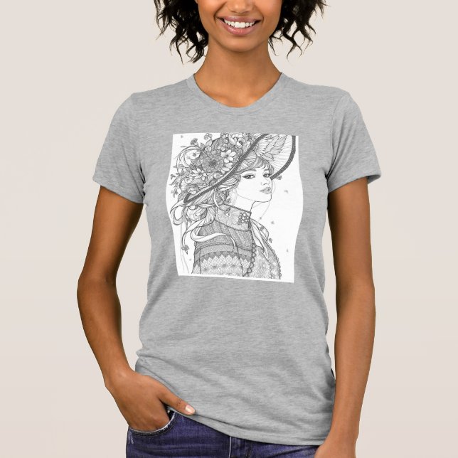 Camiseta Floral Hat Lady Ink Art T-Shirt (Anverso)