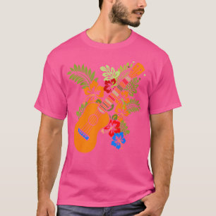 Camiseta Floral hawaiana Uke Ukulele - Flor Aloha Ukulele