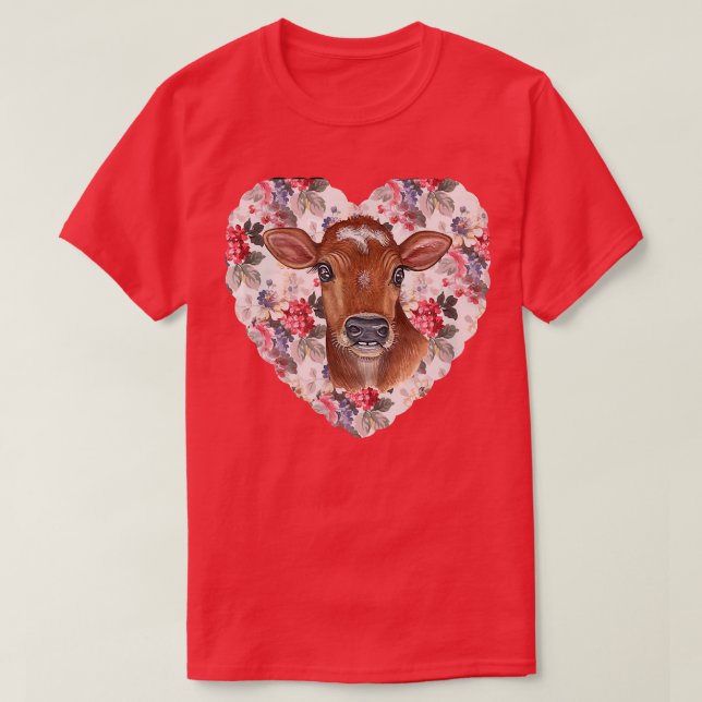 Camiseta Floral Heart and Cow Coquette Design  (Diseño del anverso)