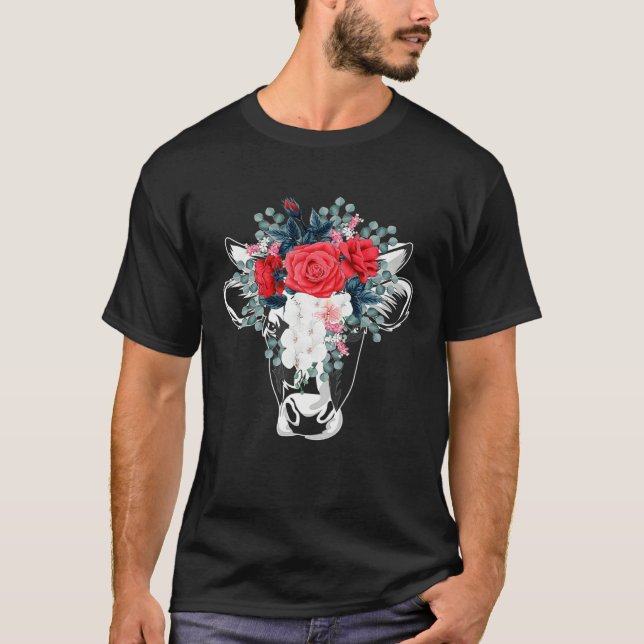 Camiseta Floral Highland Cow Heifer Dairy Farm Animal Wildf (Anverso)