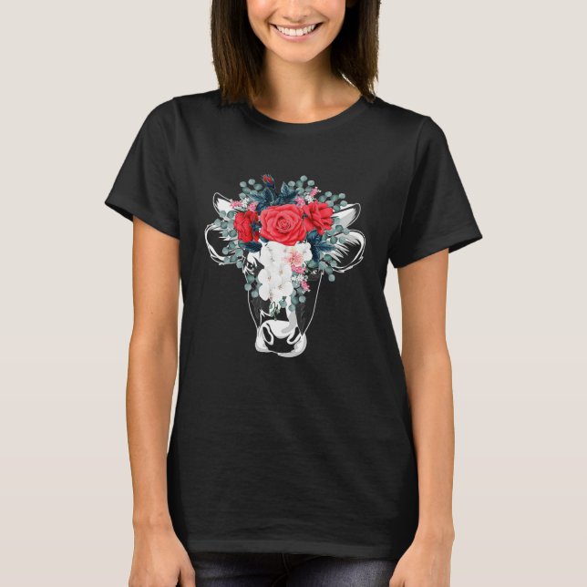 Camiseta Floral Highland Cow Heifer Dairy Farm Animal Wildf (Anverso)