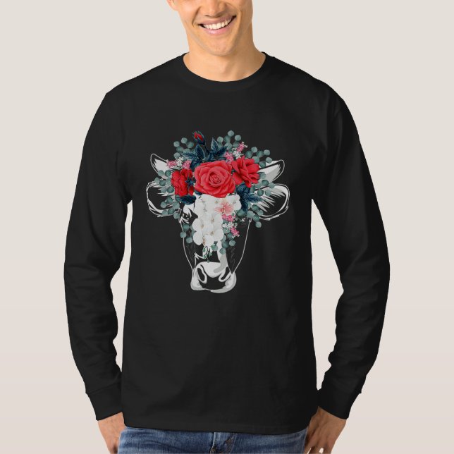 Camiseta Floral Highland Cow Heifer Dairy Farm Animal Wildf (Anverso)