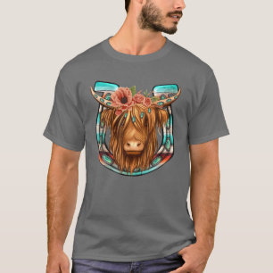 Camiseta Floral Highland Cow Heifer Horseshoe Western Count
