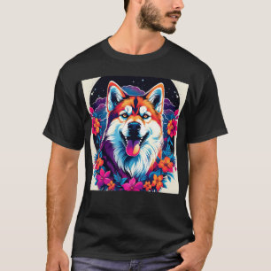 Camiseta Floral Husky Dog Retrato