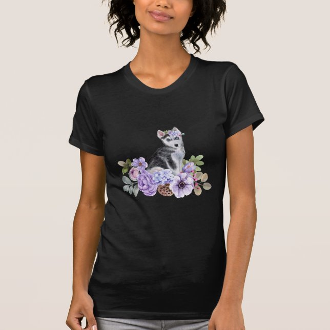 Camiseta Floral Husky Puppy (Anverso)
