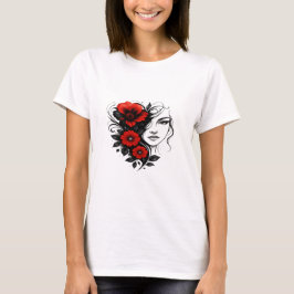 Camiseta Floral Ink Beauty – Red & Black Tattoo Art