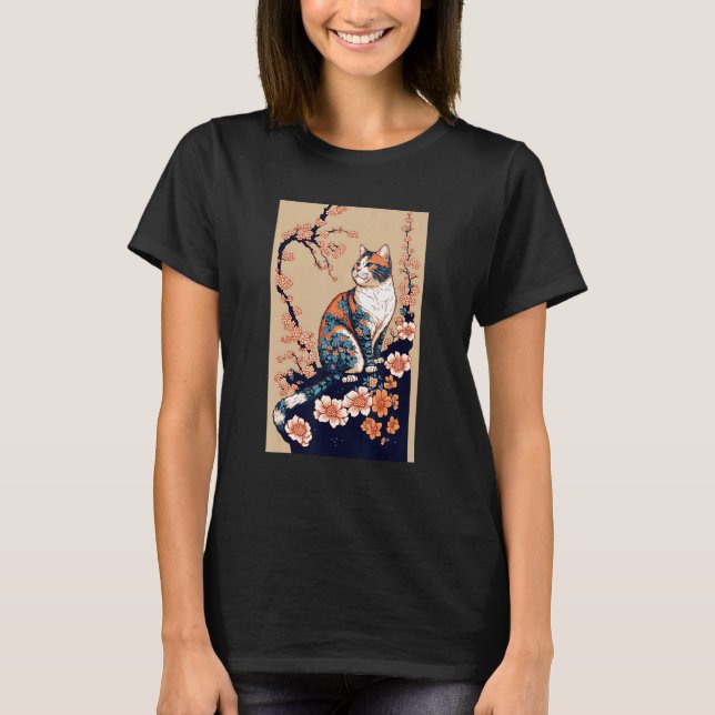 Camiseta Floral Japanese Cat (Anverso)