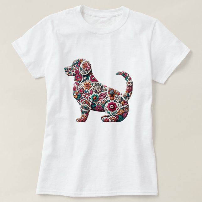 Camiseta Floral Labrador Silhouette (Diseño del anverso)