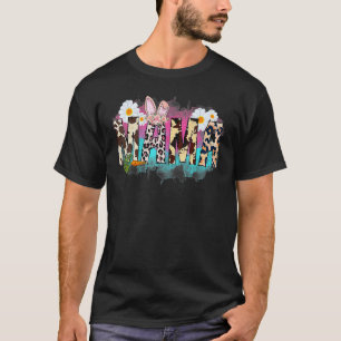 Camiseta Floral Leopard Mama Bunny Carrot Happy Easter Moth