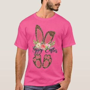 Camiseta Floral Leopard Mama Bunny Gift Happy Easter Mother