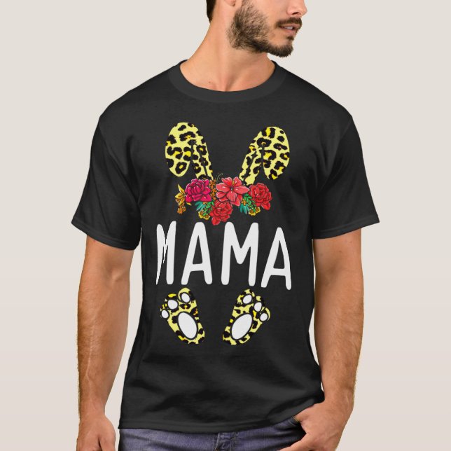 Camiseta Floral Leopard Mama Bunny Happy Easter Mother s Da (Anverso)