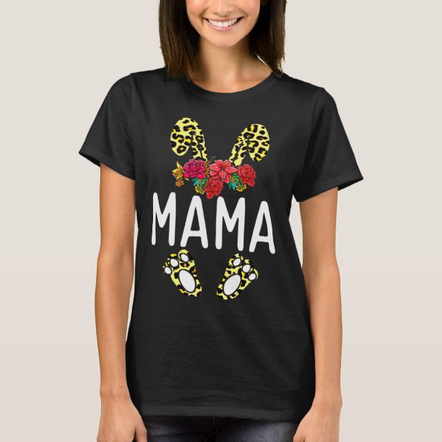 Camiseta Floral Leopard Mama Bunny Happy Easter Mother s Da (Anverso)