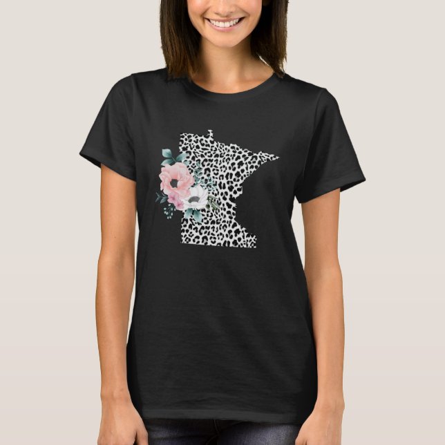 Camiseta Floral Leopard Minnesota Patriotic Woman Girl (Anverso)
