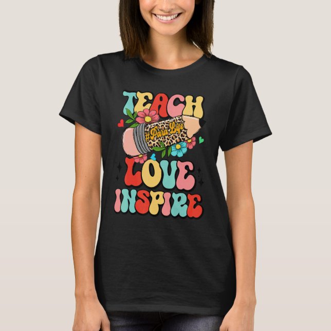 Camiseta Floral Leopard Teach Love Inspire Para Life Para T (Anverso)