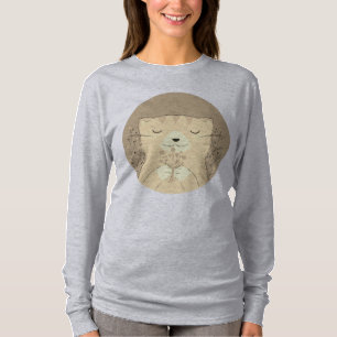 Camiseta Floral lindo gato portátil pegatina redondo clásic