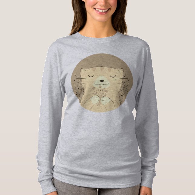 Camiseta Floral lindo gato portátil pegatina redondo clásic (Anverso)