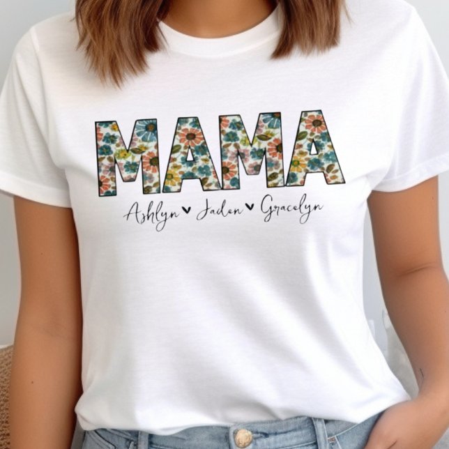 Camiseta Floral Mama Kids nombra Día de la Madre personaliz (Subido por el creador)