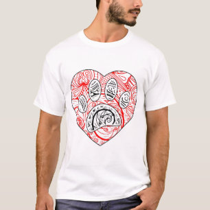 Camiseta Floral Mandala Perro Paw Imprimir Corazón Rojo