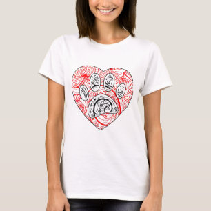 Camiseta Floral Mandala Perro Paw Imprimir Corazón Rojo
