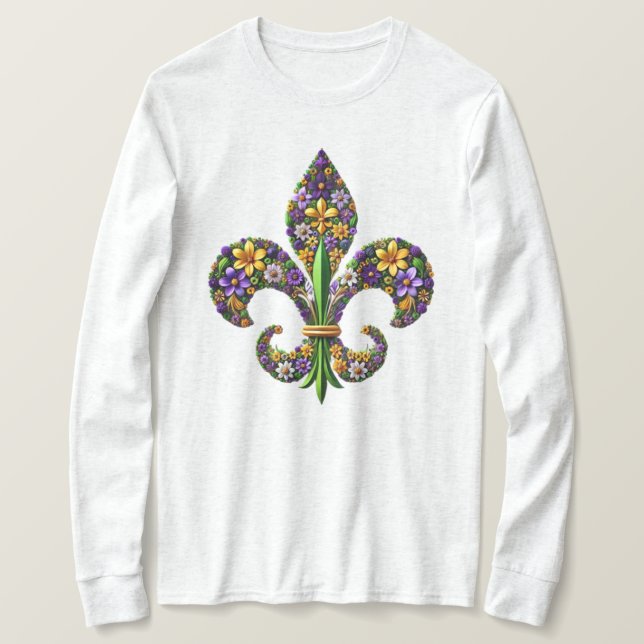 Camiseta Floral Mardi Gras fleur de lis (Anverso del diseño)