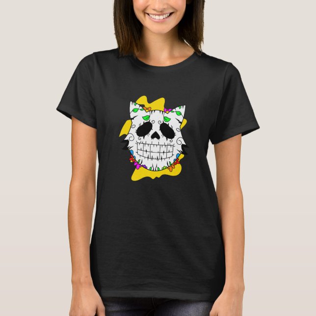 Camiseta Floral Mexican Cat Day of the Dead Dia De Muertos  (Anverso)