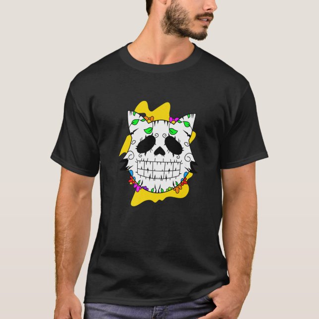 Camiseta Floral Mexican Cat Day of the Dead Dia De Muertos  (Anverso)