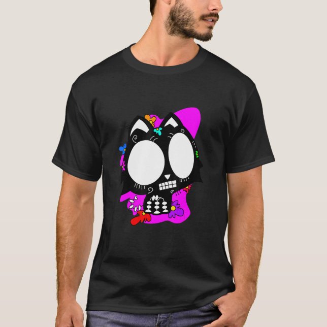 Camiseta Floral Mexican Cat Day of the Dead Dia De Muertos  (Anverso)