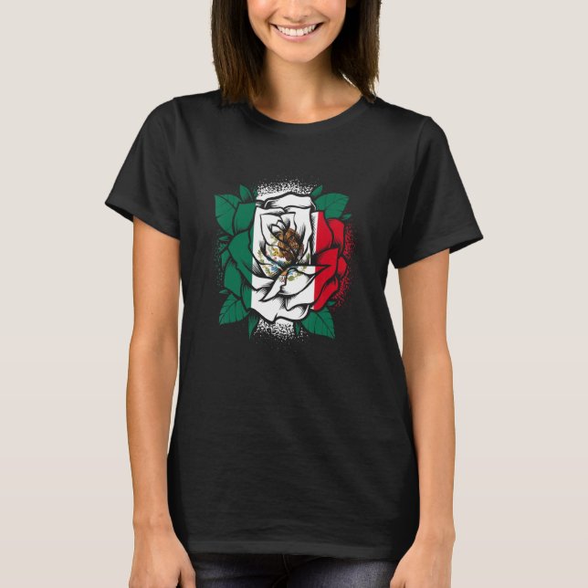Camiseta Floral Mexicana Orgullo Mexicano Bandera de México (Anverso)