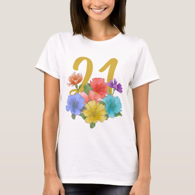 Camiseta Floral moderna 21 Primaveras Cumpleaños (Anverso)
