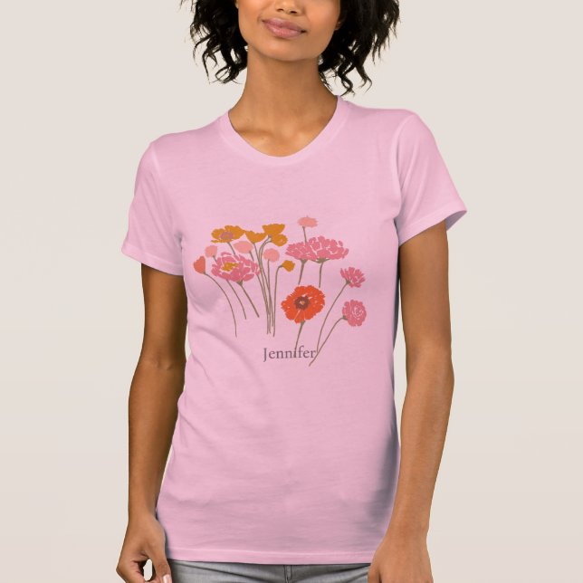 Camiseta Floral moderna de bonito con nombre personalizado (Anverso)