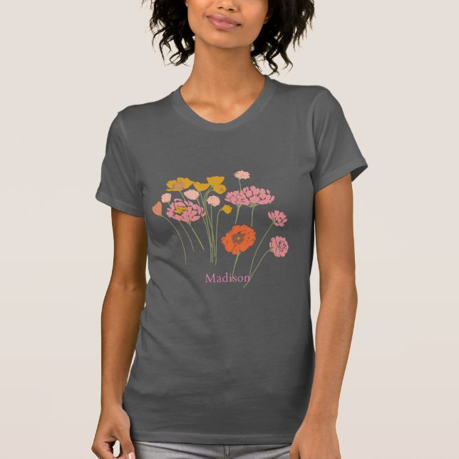 Camiseta Floral moderna de bonito con nombre personalizado (Anverso)