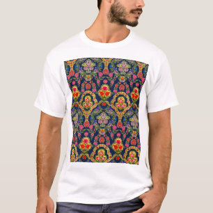 Camiseta Floral mogol étnica: patrón sin foco azul