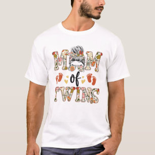 Camiseta Floral Mom Of Twins Messy Bun Happy Mother Day Wom