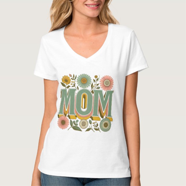 Camiseta Floral MOM Retro Typography – Mother's Day Shirt (Anverso)