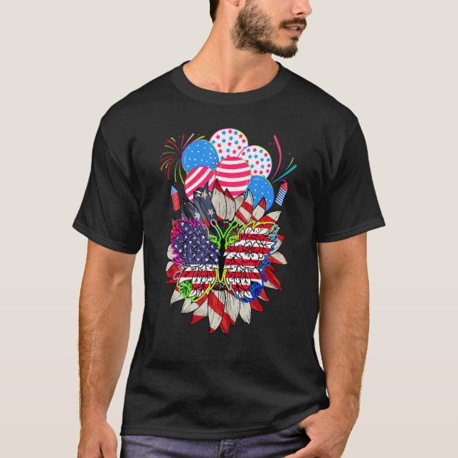 Camiseta Floral Monarch Butterfly American Flag 4th Of July (Anverso)