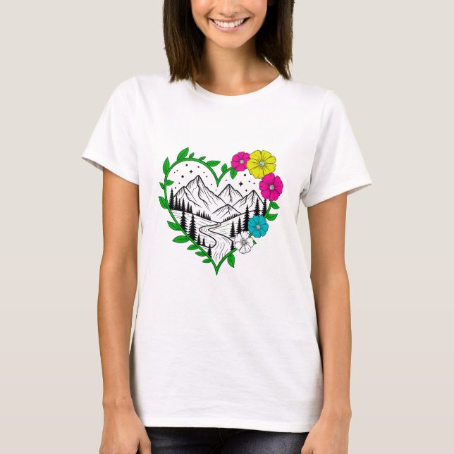 Camiseta Floral Mountain Heart Scenic Nature Landscape Art (Anverso)