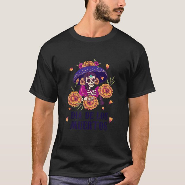 Camiseta Floral Mujer Azúcar Skull Dia De Los Muertos Mexic (Anverso)